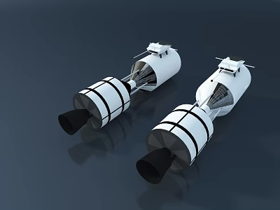 White Cylindrical Tech Modules With Black Stripes And Top Structures 3D Rendered Design 3d model