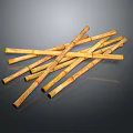 Natural Yellow Bamboo Sticks Arranged Crossed On Dark Reflective Surface