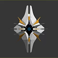 Abstract Futuristic Mechanical Device 3D Model With White Yellow Blue Radial Blades And Central Core