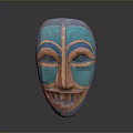 Vibrant Animal Face Wooden Mask With Turquoise and Orange Eye Brow Patterns