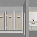 Public Restroom Modern Interior Design With Clean Stalls Washbasins And Mirrors