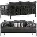Modern Sectional Sofa with Black Woven Frame Gray Cushions and Geometric Pattern Pillows 3d model