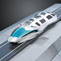 Futuristic High Speed Train With Streamlined White Blue Exterior On Concrete Rail Track