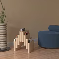 Stylish Blue Single Sofa Interior With Green Plant Beige Spiral Vase And Step Like Bookshelf