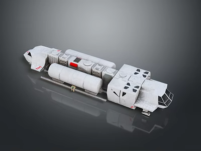 White Modular Structure With Cylindrical And Square Modules Red Black Details Gray Background 3d model
