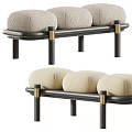 Elegant Boucle Upholstered Sofa Stool With Soft Padded Cushions And Brass Accented Metal Legs