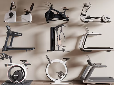 Modern Fitness Equipment Collection Featuring Exercise Bikes Treadmills Elliptical Trainers And Rowers 3d model