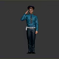 Uniformed Man Saluting In Blue Uniform With Hat Standing In Formal Front View