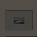Abstract Painting With Red And Gray Colors In Black Frame On Light Wall