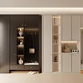 Modern Shoe Cabinet With Dark And Light Color Storage Display Shelves And Hanging Space