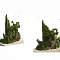 Artistic Miniature Bonsai Plant With Green Foliage And Natural Stone Base