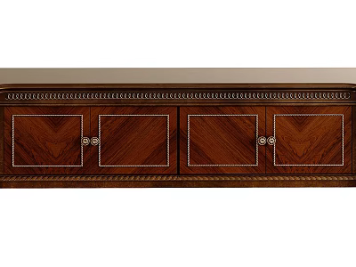 Elegant Dark Wooden TV Stand With Symmetrical Cabinet Doors And Carved Trim 3d model