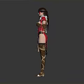 Woman in Red and Gold Ornate Outfit With Corset Design and Long Brown Boots