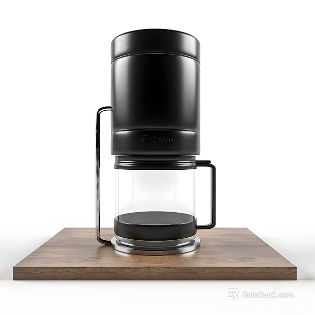Black Coffee Maker With Glass Container And Metal Stand On Wooden Countertop 3d model 