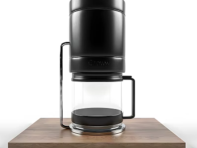 Black Coffee Maker With Glass Container And Metal Stand On Wooden Countertop 3d model
