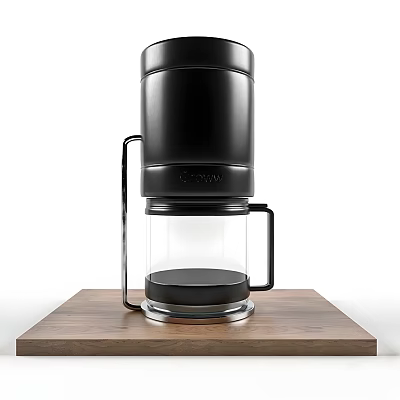 Black Coffee Maker With Glass Container And Metal Stand On Wooden Countertop 3d model
