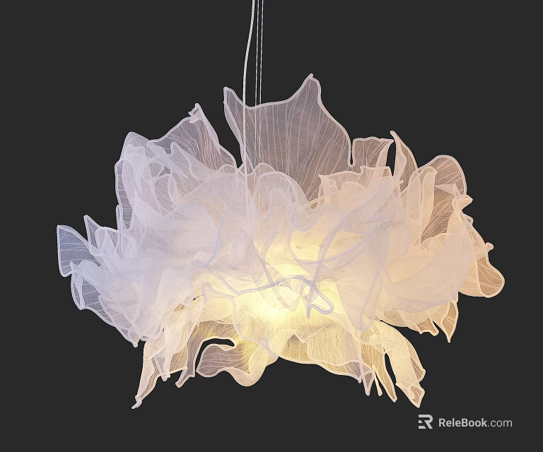 White Petal Like Chandelier With Translucent Fabric Design For Modern Interior Lighting Decor 3d model 