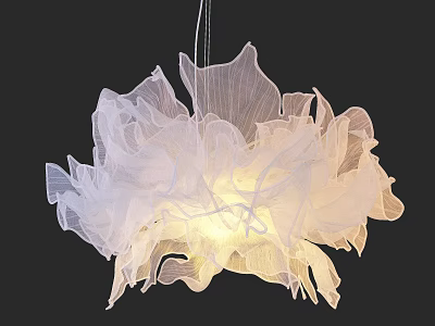 White Petal Like Chandelier With Translucent Fabric Design For Modern Interior Lighting Decor 3d model