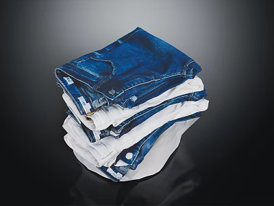 Neatly Stacked Blue Jeans and White T-Shirts for Casual Daily Outfits 3d model
