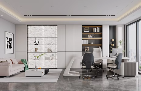 Modern manager office desk chairman office sofa painting 3d model