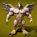 Eagle Headed Humanoid Creature With Muscular Body Large Wings Golden Chest Decorations And Sharp Claws