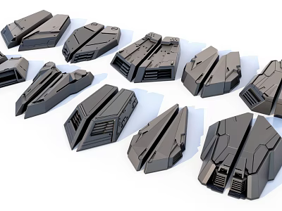 Industrial Equipment Multiple Black Metallic Mechanical Components With Angular Design 3d model