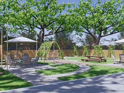 Modern Park Pocket Park Landscape Rural Courtyard Vegetable Garden Landscape Park Ecological Road Stone Path Log Fence Outdoor Umbrella Seat model