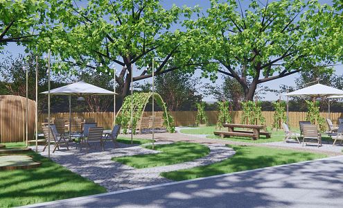 Modern Park Pocket Park Landscape Rural Courtyard Vegetable Garden Landscape Park Ecological Road Stone Path Log Fence Outdoor Umbrella Seat 3d model