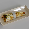 Delicious Fresh Wrap With Vegetables And Meat Filling On Beige Rectangular Platter