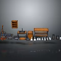 Rustic Kitchen Scene Components With Wooden Shelf Table Utensils And Containers