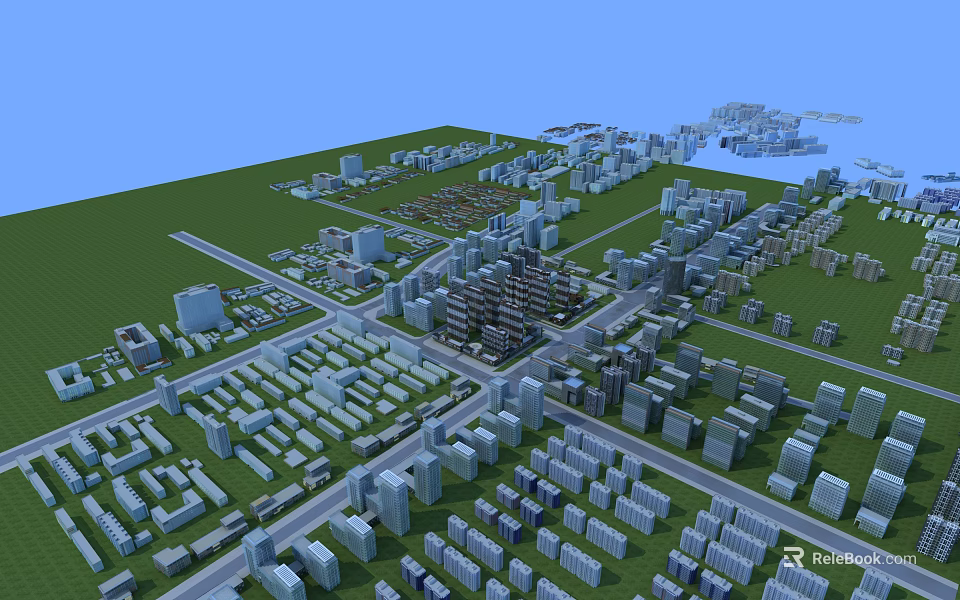 Aerial Planning of Urban Area with Detailed Building Layout Streets and Green Spaces 3d model 