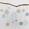 Creative Wooden Branch Wall Hanging With Blue White Tie Dye Fish Decorations