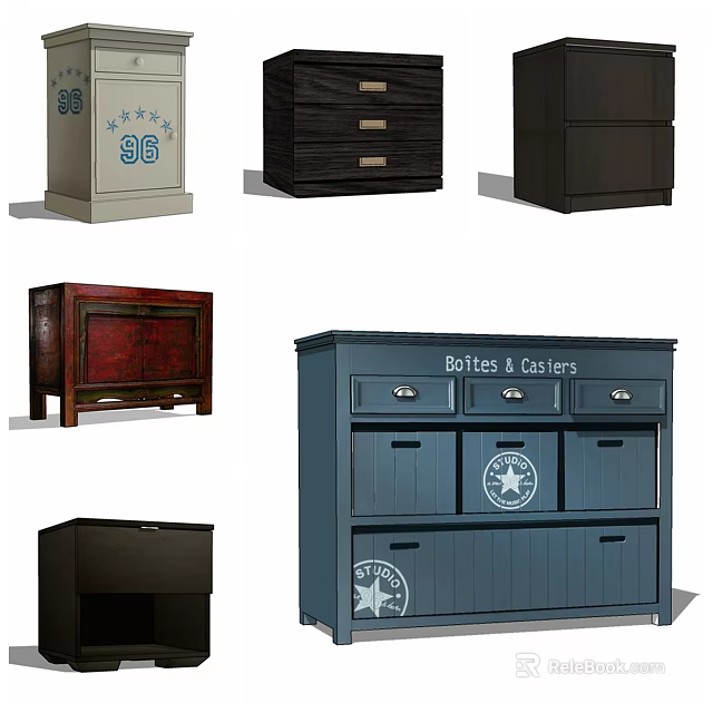Stylish Entryway Cabinet And Side Cabinet With Various Designs Drawers And Doors 3d model 