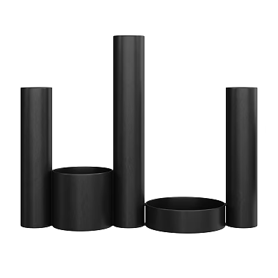 Minimalist Black Decorative Ornament Set With Cylindrical And Ring Shapes For Home Decor 3d model