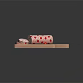 Strawberry Pattern Cake Roll On Wooden Tray With Sliced Pieces And Fresh Strawberries