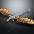 3D Rendered Dragon With Orange Textured Wings White Scaled Body And Dark Background