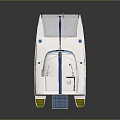 White Catamaran With Blue Accents And Modern Twin Hull Design On Water