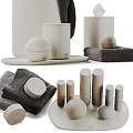 Neutral Toned Minimalist Bathroom Accessories With Towels Jars Tissue Box