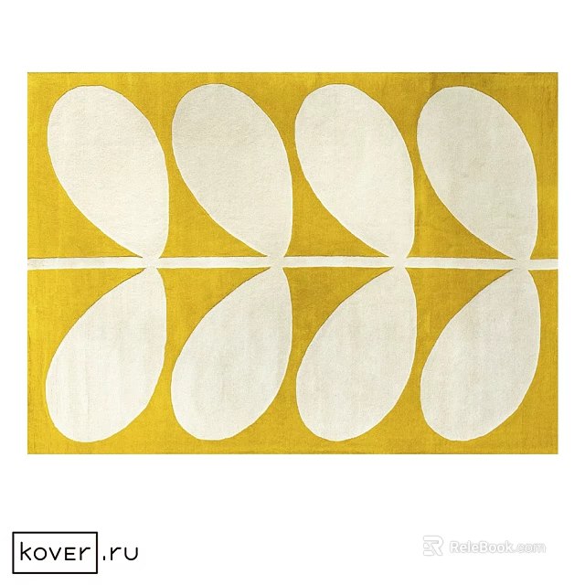 Modern Square Area Rug With Yellow Background And White Leaf Patterns 3d model 
