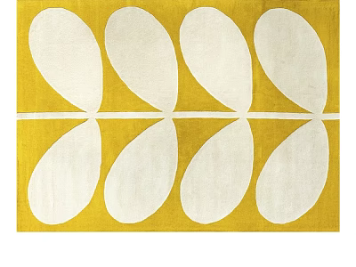 Modern Square Area Rug With Yellow Background And White Leaf Patterns 3d model