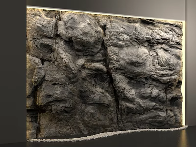 Textured Rock Wall Indoor Landscape With Edge Lighting And White Pebbles At Bottom 3d model