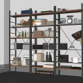 Modern Bathroom Cabinet Rack with Metal Frame Wood Shelves Storage Baskets Jars Towels