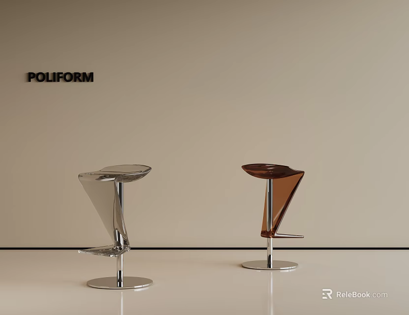 Modern Poliform Bar Stools With Transparent And Brown Design And Metal Base 3d model 