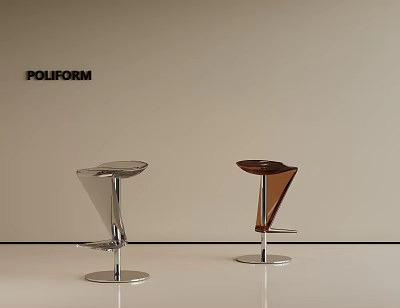 Modern Poliform Bar Stools With Transparent And Brown Design And Metal Base 3d model