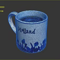 Decorative Holland Themed Ceramic Mug Featuring Blue Tulips And Coffee Inside