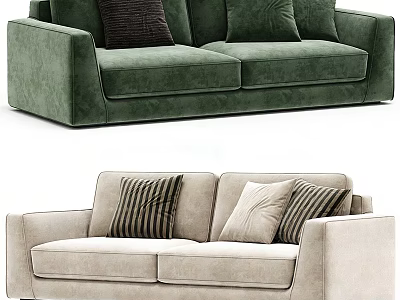 Modern Two Seater Sofa with Green and Beige Upholstery and Decorative Cushions 3d model