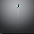 Traditional Decorative Spear With Wooden Handle Blue Silver Head And Colored Rings