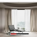 Beige Curtains For Floor To Ceiling Window In Modern Room With Black Chair And View