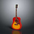 Acoustic Guitar With Red Yellow Gradient Finish And Floral Decorative Inlays