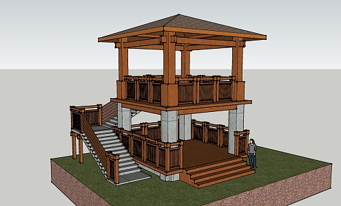 modern pavilion double-deck pavilion 3d model